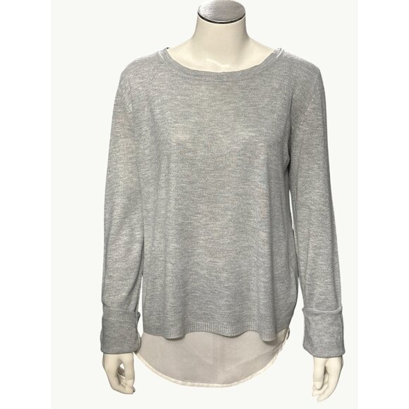 89th and Madison XL Gray Knit Chiffon Back Twist Pullover Lightweight Layer - Picture 2 of 11